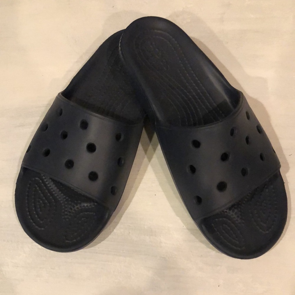 New CROCS Iconic Comfort Slip On Slides Navy Blue Waterproof Shoes Sandals